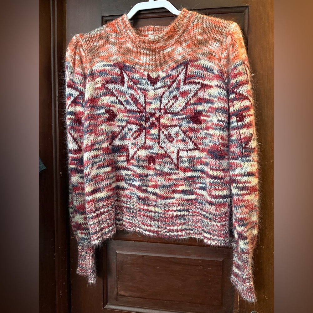 Anthropologie Greylin Red and Cream Patterned Snowflake Sweater